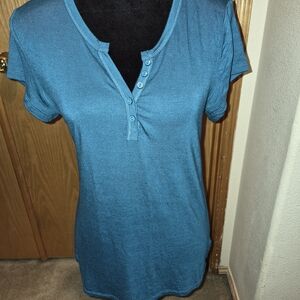 Teal Button-Up Short Sleeve Women's Top
